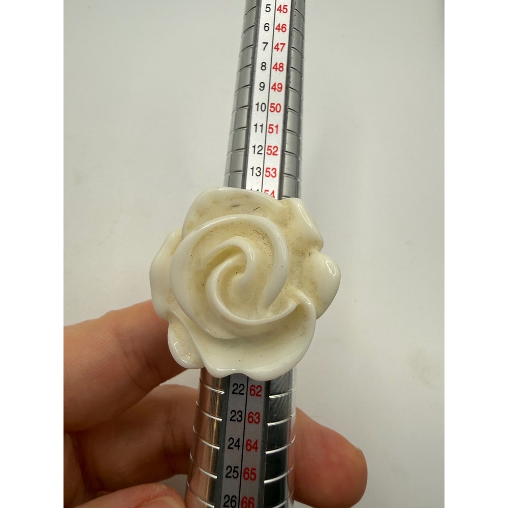 Vintage Cream Rose Resin Statement Ring Chunky Floral Carved Size 8.25